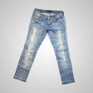 Piazza Italia Straight Leg Jeans Womens 44/8 Light Blue Excellent Distressed Rip